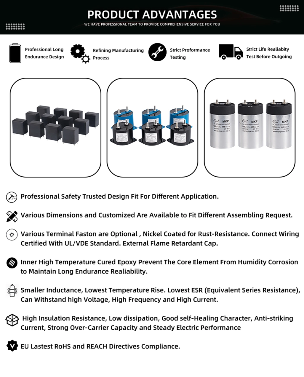 Ks Pinge Factory Polypropylene Film Capacitors for Start Solar Power System, EV Charger Capacitor